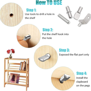 Shelf Pins Kit,4 Styles Nickel Plated Shelf Support Pegs,Bookshelf Pegs for Shelves,Cabinet Shelf Bracket Pegs Shelf Pins Holders for Kitchen Furniture, Closet
