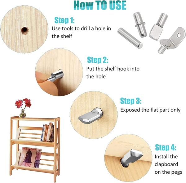 Shelf Pins Kit,4 Styles Nickel Plated Shelf Support Pegs,Bookshelf Pegs for Shelves,Cabinet Shelf Bracket Pegs Shelf Pins Holders for Kitchen Furniture, Closet