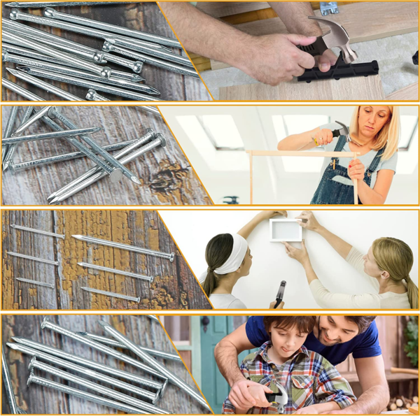 Hardware Nails for Hanging Pictures Assorted Kit, Up to 2"-Long Picture Hanging Nails for Wall Drywall Wood, Finish Nails Assortment Kit, 640 Frame Nails and 60 Small Finishing Nails