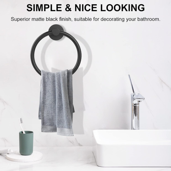 Towel Holder for Bathroom, Wall Matte Black Towel Ring, 304 Stainless Steel, Hand Towel Holder, Heavy Duty Towel Hanger ,for Bath, Kitchen