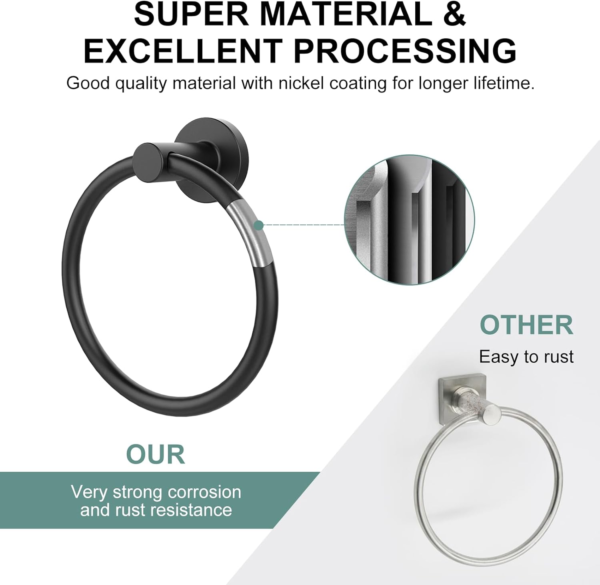 Towel Holder for Bathroom, Wall Matte Black Towel Ring, 304 Stainless Steel, Hand Towel Holder, Heavy Duty Towel Hanger ,for Bath, Kitchen