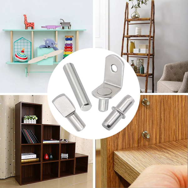 Shelf Pins Kit,4 Styles Nickel Plated Shelf Support Pegs,Bookshelf Pegs for Shelves,Cabinet Shelf Bracket Pegs Shelf Pins Holders for Kitchen Furniture, Closet