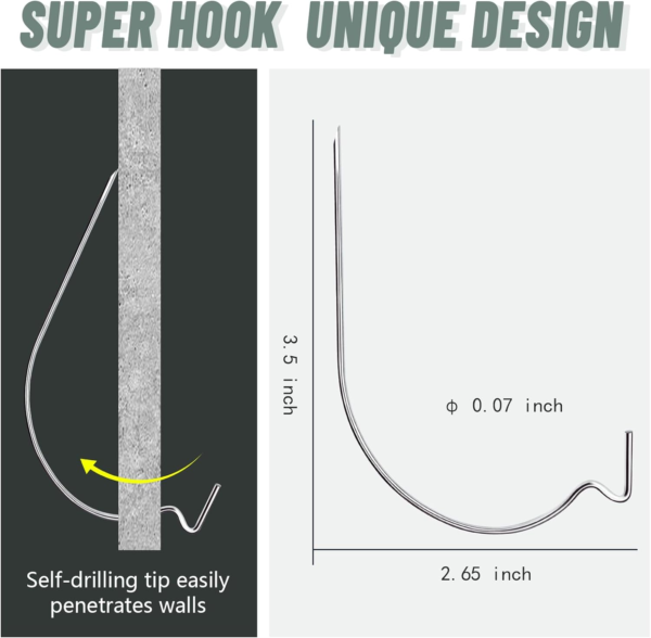 Super Hook Picture Hangers and Office Pack, Drywall Hooks for Hanging Pictures, Wall Hooks, Picture Hangers, Picture Hanging Kit，Hang Art, Clock, Shelves, Mirrors