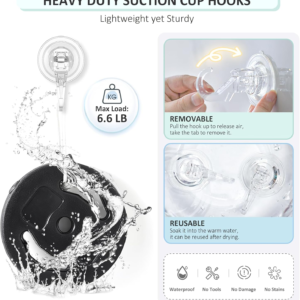 Suction Cup Hooks, Small, Clear, Shower Suction Hooks, Heavy Duty ,Vacuum Suction Cups with Hooks ,Removable, Reusable ,Bathroom Suction Hooks, for ,Tile ,Wall, Window ,Glass ,Door