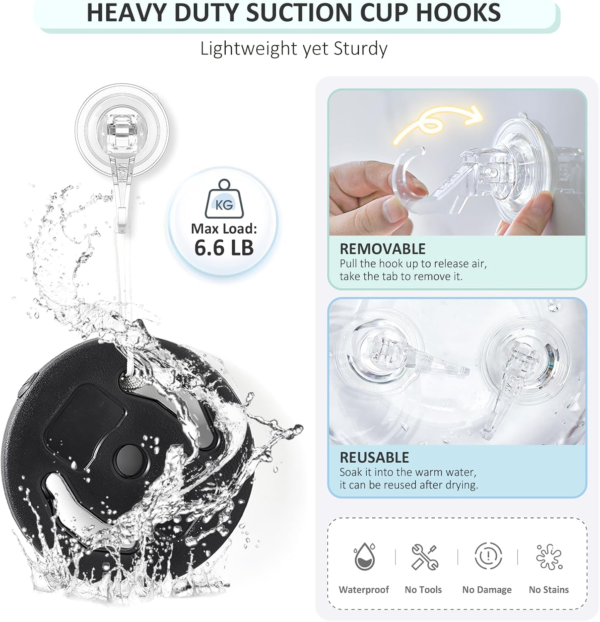 Suction Cup Hooks, Small, Clear, Shower Suction Hooks, Heavy Duty ,Vacuum Suction Cups with Hooks ,Removable, Reusable ,Bathroom Suction Hooks, for ,Tile ,Wall, Window ,Glass ,Door