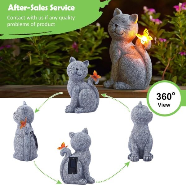 Solar Cat Outdoor Statues for Garden,Outside Decor with Butterfly ,Clearance for, Yard ,Art, Lawn ,Ornaments, Porch ,Patio ,Balcony, Home House ,Birthday Gifts for Grandma Mom Women