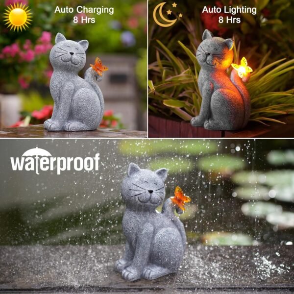 Solar Cat Outdoor Statues for Garden,Outside Decor with Butterfly ,Clearance for, Yard ,Art, Lawn ,Ornaments, Porch ,Patio ,Balcony, Home House ,Birthday Gifts for Grandma Mom Women