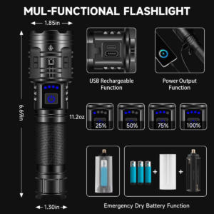 Rechargeable ,Flashlights High Lumens, 990000LM Powerful Tactical Flashlights, 5 Modes LED Flashlight Adjustable, Brightest Flashlight Waterproof, Handheld Flash Light for Emergencies, Camping, Hiking