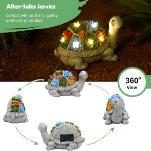 Solar Garden Outdoor Statues Turtle with Succulent,7 LED Lights,Lawn Decor Tortoise Statue for Patio, Balcony, Yard Ornament ,Unique Housewarming Gifts