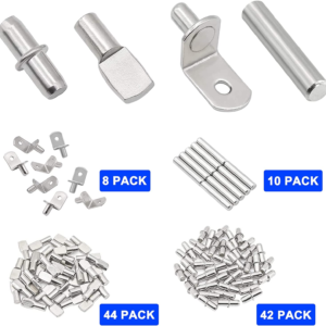 Shelf Pins Kit,4 Styles Nickel Plated Shelf Support Pegs,Bookshelf Pegs for Shelves,Cabinet Shelf Bracket Pegs Shelf Pins Holders for Kitchen Furniture, Closet