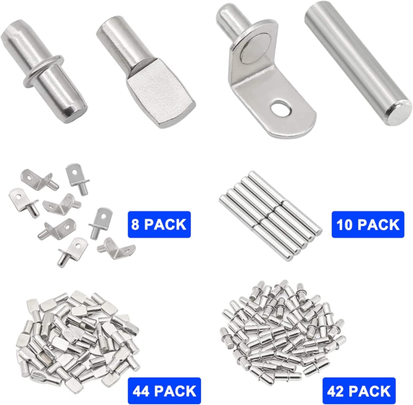 Shelf Pins Kit,4 Styles Nickel Plated Shelf Support Pegs,Bookshelf Pegs for Shelves,Cabinet Shelf Bracket Pegs Shelf Pins Holders for Kitchen Furniture, Closet