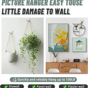 Super Hook Picture Hangers and Office Pack, Drywall Hooks for Hanging Pictures, Wall Hooks, Picture Hangers, Picture Hanging Kit，Hang Art, Clock, Shelves, Mirrors