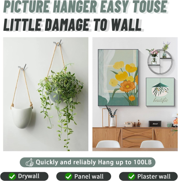 Super Hook Picture Hangers and Office Pack, Drywall Hooks for Hanging Pictures, Wall Hooks, Picture Hangers, Picture Hanging Kit，Hang Art, Clock, Shelves, Mirrors