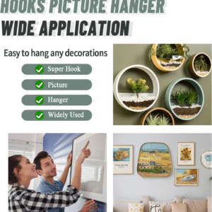 Super Hook Picture Hangers and Office Pack, Drywall Hooks for Hanging Pictures, Wall Hooks, Picture Hangers, Picture Hanging Kit，Hang Art, Clock, Shelves, Mirrors