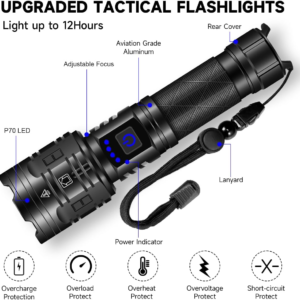Rechargeable ,Flashlights High Lumens, 990000LM Powerful Tactical Flashlights, 5 Modes LED Flashlight Adjustable, Brightest Flashlight Waterproof, Handheld Flash Light for Emergencies, Camping, Hiking