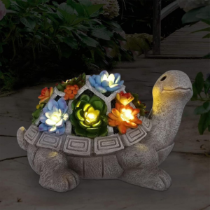 Solar Garden Outdoor Statues Turtle with Succulent,7 LED Lights,Lawn Decor Tortoise Statue for Patio, Balcony, Yard Ornament ,Unique Housewarming Gifts