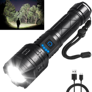 Rechargeable ,Flashlights High Lumens, 990000LM Powerful Tactical Flashlights, 5 Modes LED Flashlight Adjustable, Brightest Flashlight Waterproof, Handheld Flash Light for Emergencies, Camping, Hiking