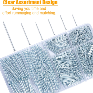 Hardware Nails for Hanging Pictures Assorted Kit, Up to 2"-Long Picture Hanging Nails for Wall Drywall Wood, Finish Nails Assortment Kit, 640 Frame Nails and 60 Small Finishing Nails