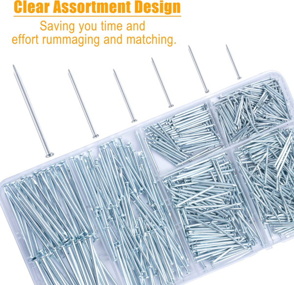 Hardware Nails for Hanging Pictures Assorted Kit, Up to 2"-Long Picture Hanging Nails for Wall Drywall Wood, Finish Nails Assortment Kit, 640 Frame Nails and 60 Small Finishing Nails