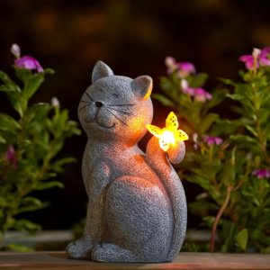 Solar Cat Outdoor Statues for Garden,Outside Decor with Butterfly ,Clearance for, Yard ,Art, Lawn ,Ornaments, Porch ,Patio ,Balcony, Home House ,Birthday Gifts for Grandma Mom Women