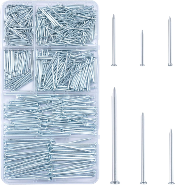Hardware Nails for Hanging Pictures Assorted Kit, Up to 2"-Long Picture Hanging Nails for Wall Drywall Wood, Finish Nails Assortment Kit, 640 Frame Nails and 60 Small Finishing Nails
