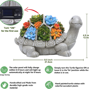 Solar Garden Outdoor Statues Turtle with Succulent,7 LED Lights,Lawn Decor Tortoise Statue for Patio, Balcony, Yard Ornament ,Unique Housewarming Gifts