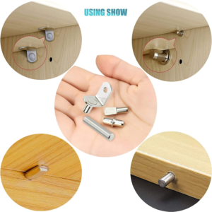 Shelf Pins Kit,4 Styles Nickel Plated Shelf Support Pegs,Bookshelf Pegs for Shelves,Cabinet Shelf Bracket Pegs Shelf Pins Holders for Kitchen Furniture, Closet