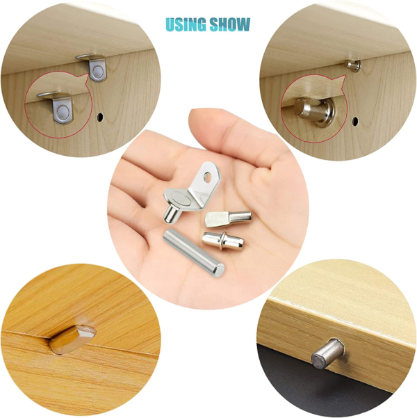 Shelf Pins Kit,4 Styles Nickel Plated Shelf Support Pegs,Bookshelf Pegs for Shelves,Cabinet Shelf Bracket Pegs Shelf Pins Holders for Kitchen Furniture, Closet