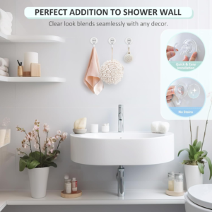 Suction Cup Hooks, Small, Clear, Shower Suction Hooks, Heavy Duty ,Vacuum Suction Cups with Hooks ,Removable, Reusable ,Bathroom Suction Hooks, for ,Tile ,Wall, Window ,Glass ,Door