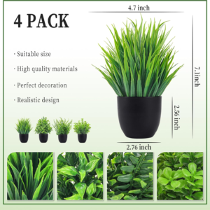 Fake Plants, 4 Packs, Artificial Plants Small Faux Plants Black, Bathroom Accessories ,for Bathroom Home ,Office Desk Decor ,Indoor