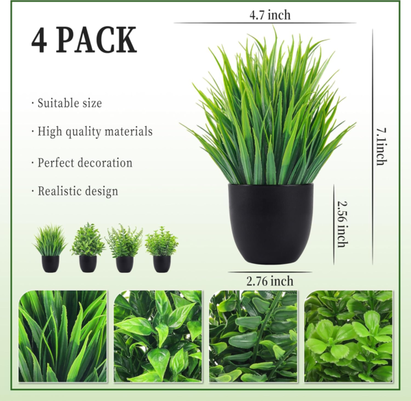 Fake Plants, 4 Packs, Artificial Plants Small Faux Plants Black, Bathroom Accessories ,for Bathroom Home ,Office Desk Decor ,Indoor