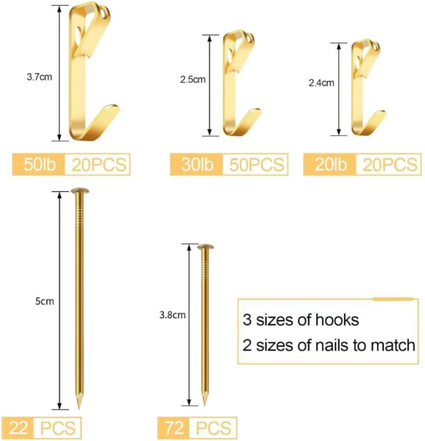 184 Pieces Picture Hanging Kit, 20lb, 30lb, and 50lb Picture Hangers,Metal Picture Hanging Hooks with Nails, on Drywall, Wooden Wall.