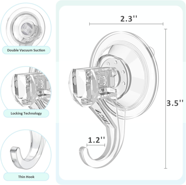 Suction Cup Hooks, Small, Clear, Shower Suction Hooks, Heavy Duty ,Vacuum Suction Cups with Hooks ,Removable, Reusable ,Bathroom Suction Hooks, for ,Tile ,Wall, Window ,Glass ,Door